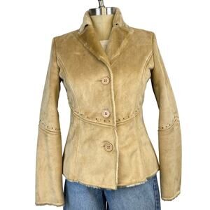 Vintage Forever Faux Suede Tan Lined Button Front Collared Jacket (Sz S)